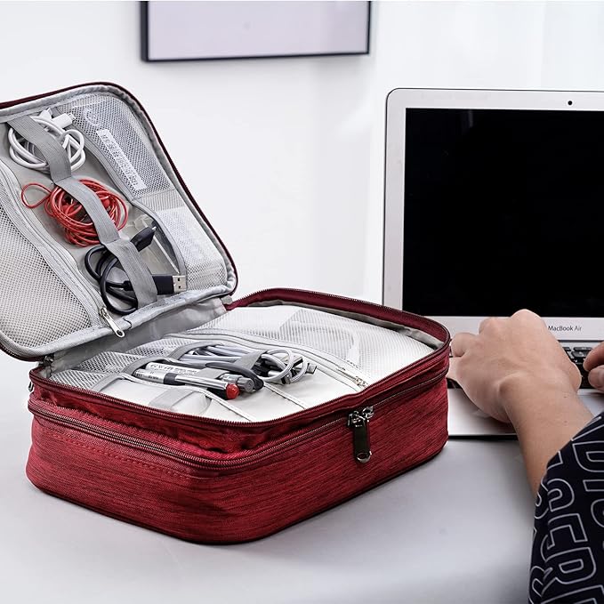 Electronics Organizer, OrgaWise Electronic Accessories Bag Travel Cable Organizer Three-Layer for iPad Mini, Kindle, Hard Drives, Cables, Chargers