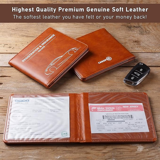 CANOPUS Car Registration and Insurance Holder with Magnetic Closure, Car Document Holder, Vehicle Glove Box Organizer, Wallet for Auto, Motorcycle, Truck and More, 1 Pack with EZ Pass Strip, Car
