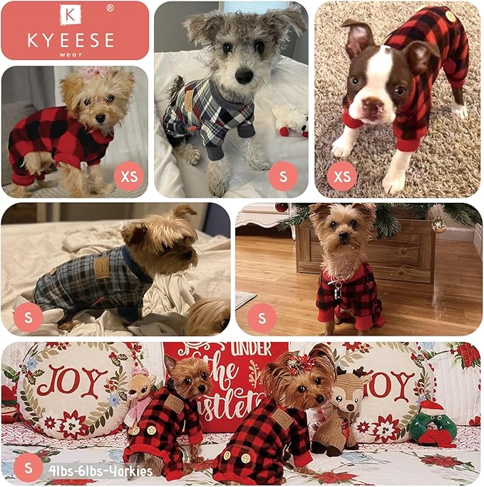 KYEESE Dog Pajamas Soft Coat Velvet Doggie Jammies Lightweight Pjs Comfy Pet Clothes Plaid Dog Pajamas for Small Dogs Boy Girl Stretchy Onesie, Khaki, Small