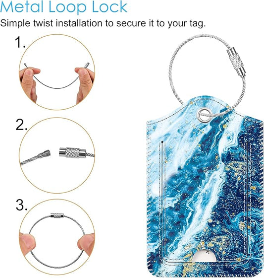 Fintie Luggage Tags, Privacy Cover ID Label with Stainless Steel Loop and Address Card for Travel Bag Suitcase - Sandy Wave (2 Piece)