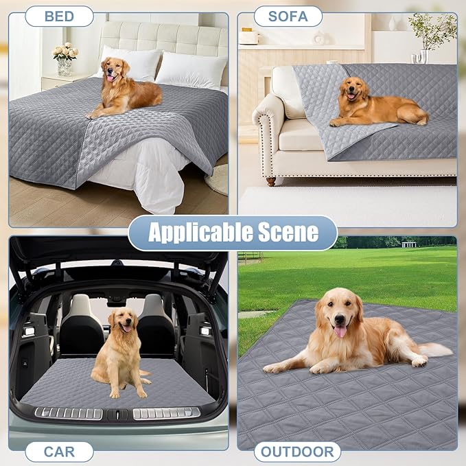 Smiry Waterproof Dog Bed Cover Pet Blanket, Soft Washable Dog Blanket for Furniture Bed Couch Sofa Reversible, Checkered (52"x82", Grey/Light Grey)