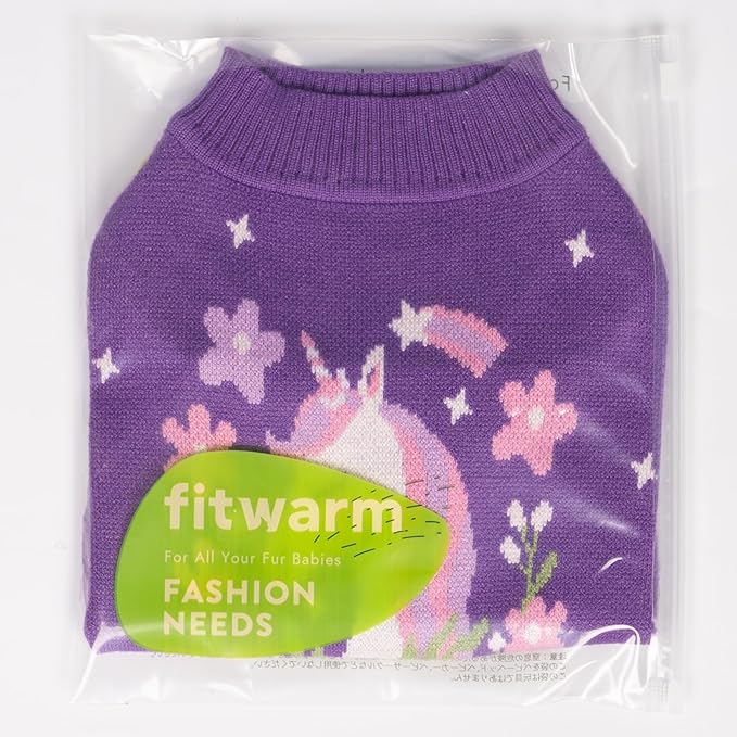 Fitwarm Adorable Unicorn Dog Sweater, Thermal Dog Winter Clothes for Small Dogs Girl, Pet Outfit, Purple, Pink, White, Large