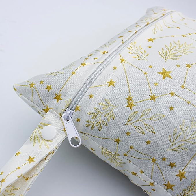 Wet Dry Bag Waterproof Reusable Wet Bag for Swimsuit, Travel, Beach, Pool, Bathing Suit, Diapers, Dirty Yoga Gym Clothes Daycare Organizer One Zippered Pocket (dandelion stars)