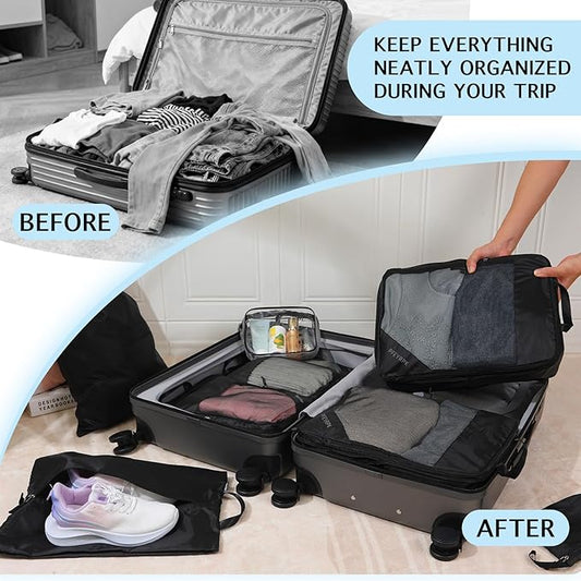 Lightweight Compression Packing Cubes for Suitcases, Compressible Expandable Travel Packing Organizer with Clear Toiletries and Backpack Bag, Travel Essentials for Carry on Luggage 7 Set