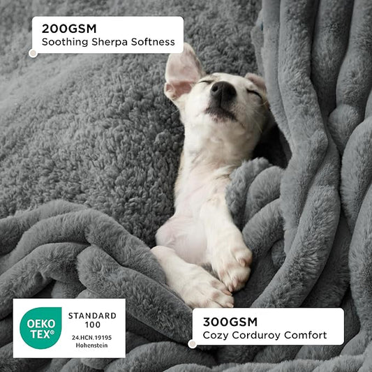 Bedsure Waterproof Dog Blankets for Large Dogs - Soft Puppy Cat Blanket Corduroy Fleece for Couch Protector Washable, Cozy Calming Reversible Furniture Protection for Pet,40"x50", Warm Grey