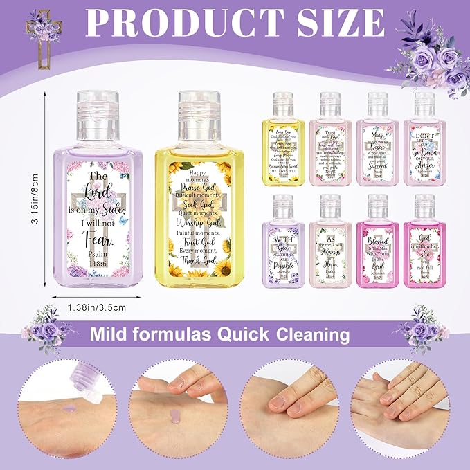 50 Pcs Christian Mini Hand Sanitizer Bulk Bible Verse Hand Sanitizer Religious Inspirational Favors 1fl oz Travel Size Hand Soap Gift for Pastor Church Prayer Christian Party Favors (Retro Floral)
