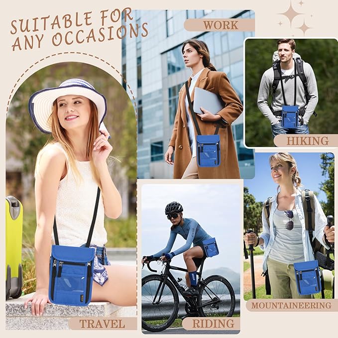 Passport Holder for Travel, Neck Pouch Travel Wallet With RFID Blocking, Waterproof Lightweight Passport Wallet for Women and Men (Blue)