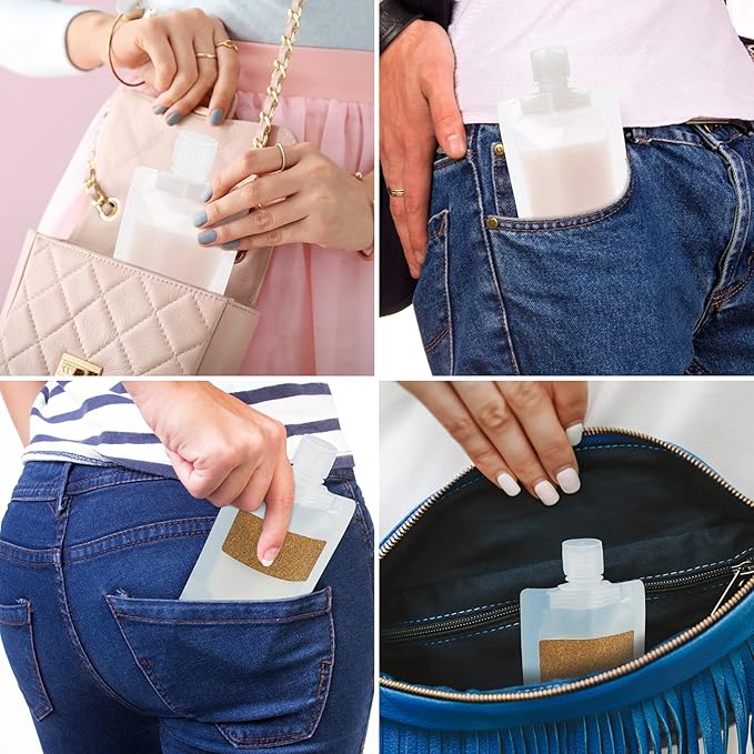 TailaiMei 12 Pieces Travel Pouches for Toiletries, TSA Approved Portable Travel Size, Refillable Stand Up Pouch for Shampoo/Conditioner/Lotion (1.7 &3.4 oz)