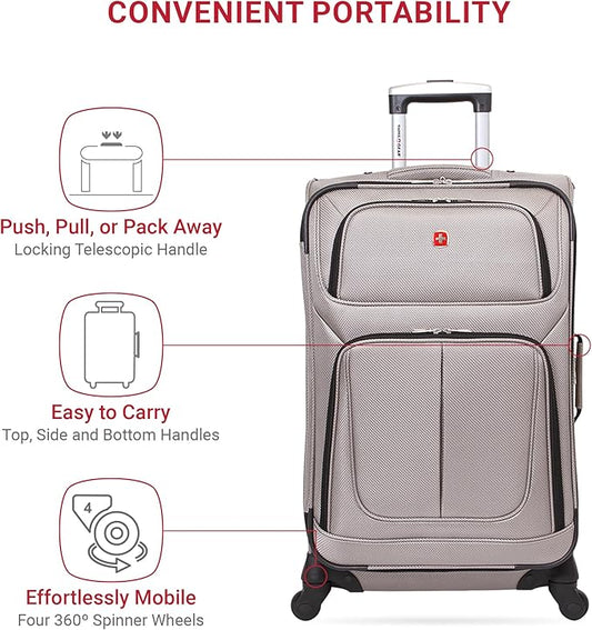 SwissGear Sion Softside Expandable Luggage, Pewter, Checked-Medium 25-Inch