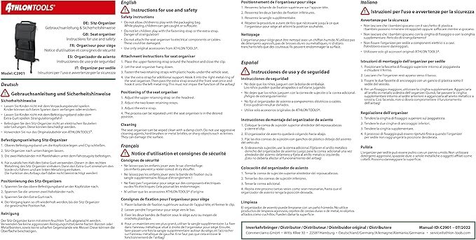 ATHLON TOOLS car seat organizer with integrated tablet holder - Reinforced back - with extra pen pocket - for business and children - Designed in Germany