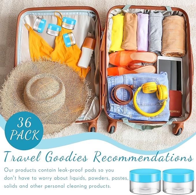 SATINIOR 36 Pieces Plastic Jars with Lids Round Leak Proof Airtight Container Cosmetic Small Empty Jars for Lotions Ointments Travel Toiletries Creams Make up Storage(1 oz,Blue)