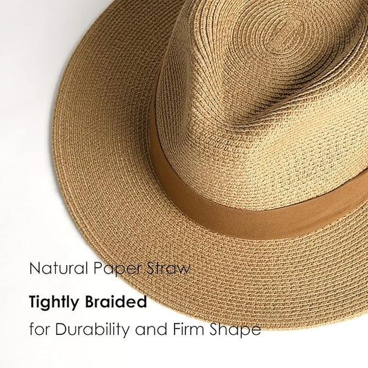 FURTALK Womens Mens Wide Brim Straw Panama Hat Fedora Summer Beach Sun Hats UPF Straw Hat for Women