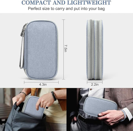 FYY Electronic Organizer, Travel Cable Organizer Bag Pouch Electronic Accessories Carry Case Portable Waterproof Double Layers All-in-One Storage Bag for Cable, Charger, Phone, Earphone Light Grey