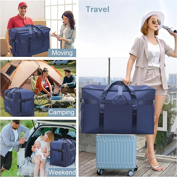 80L Foldable Travel Duffle Bag for Men and Women - Large Collapsible Duffel Bag - Waterproof Overnight Weekender Bag for Travel, Moving