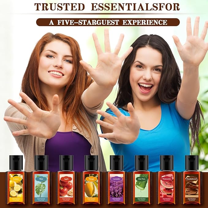 Frienda 24 Pcs Mini Hand Sanitizers Bulk Travel Size Scented Hand Sanitizers 1 Fl oz Brown Bottle Assorted Scents Staff Appreciation Gifts Bulk for Christmas Birthday Employee Friend Teacher Gifts