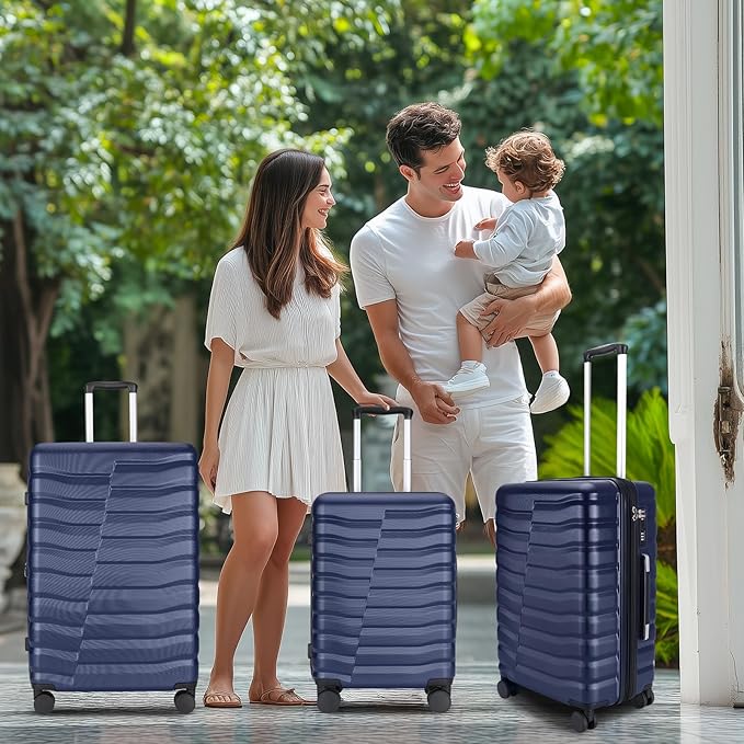 Lightweight Luggage with Spinner Wheels & YKK Zipper, 3-Piece Suitcase ABS+PC Hardside Hard Shell Luggage Sets with TSA Lock for Men, Dark Navy Blue (20+24+28 inch)