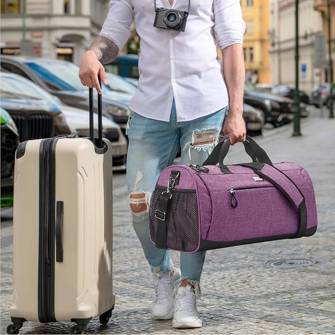 TOPDesign Gym Bag for Women & Men, Unisex Duffel Bag with Shoe Compartment & Wet Pocket for Travel Sports Gym (M Textured Purple)