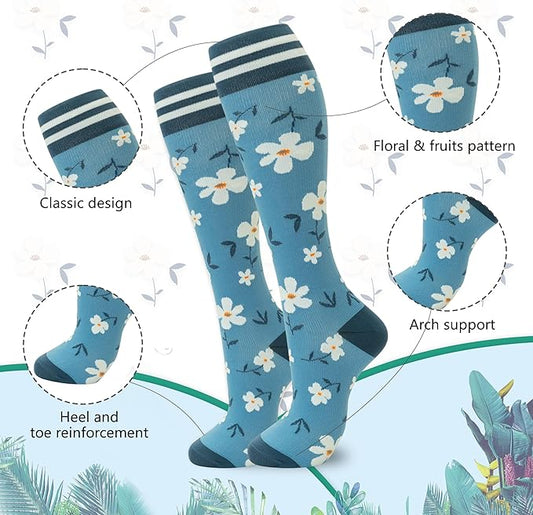 fenglaoda Compression Socks for Women Men Support Circulation 6 Pairs Socks For Nurse, Travel, Flight