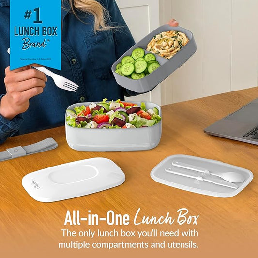 Bentgo Classic - Adult Bento Box, Stackable 3-Compartment Lunch Box with Removable Utensil Set and Sealing Strap, BPA-Free, Food Container Ideal for Meal Prep, Work, and On the Go (Gray)