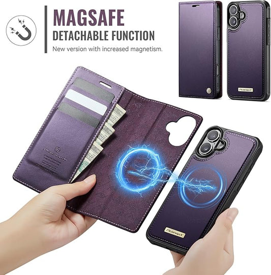PlusnapX Wallet Case for iPhone 17 Compatible with Magsafe, 2-in-1 PU Leather Flip RFID Blocking Card Holder Stand Shockproof Magnetic Detachable Cover for iPhone 17 Case 6.3", Fashion Purple