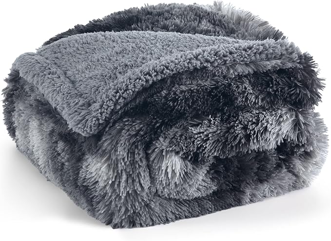 Bedsure Waterproof Dog Blankets for Large Dogs - Cat Blanket for Couch Protector Washable Long Faux Fur,Calming Soft Reversible Throw Furniture Protection for Puppy Pet, 40"x50", Tie-dye Grey