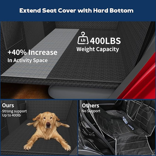 Tough Dog Car Seat Cover for Back Seat with Seatback Top Protection, Waterproof Hard Bottom Back Seat Extender for Dogs, Scratch Resistant Heavy Duty Dog Hammock for Truck Large SUV