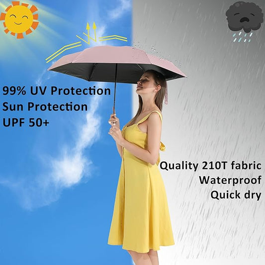 BAODINI Small UV Protection Travel Umbrella Compact for Rain and Sun UPF 50+ Windproof Portable 42 inch Umbrella for Women and Men
