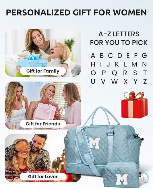 Vogewood Gifts for Girls-Teen Weekender Bags, Personalized Monogram Overnight Bag, Letter Travel Bag with Makeup Bag, Personalized Gift Idea for Women Her (Letter G)
