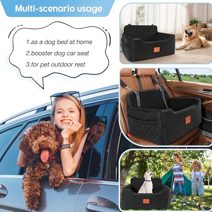 Dog Car Seat for Medium/Large Dogs,Pet Booster Car Seats for Under 50lbs or 2 Small Dogs, Detachable and Washable Pet Bed,Multi-Functional Travel Dog Bed(Black)