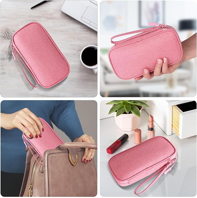 Pink Universal Cable Organizer - Electronics Accessories Bag for Charger, Phone, Memory Card & Travel Gadgets