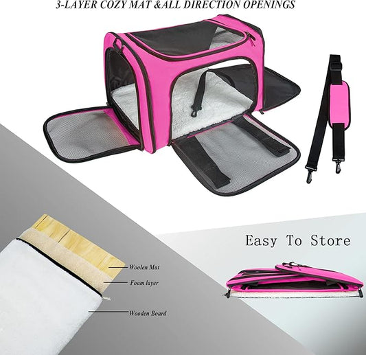 Soft Sided Carrier for Small Medium Cats Dogs,TSA Airline Approved Collapsible Travel Pet Carrier (Medium, Magenta)