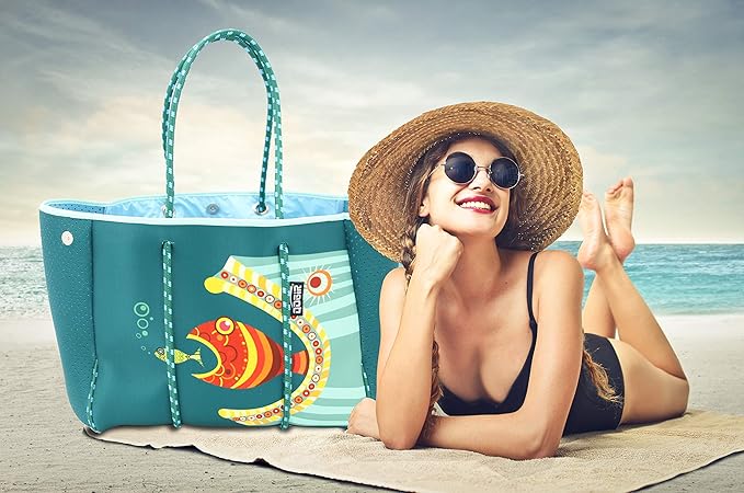 QOGiR Neoprene Multipurpose Beach Bag Tote with Inner Zipper Pocket … … … …