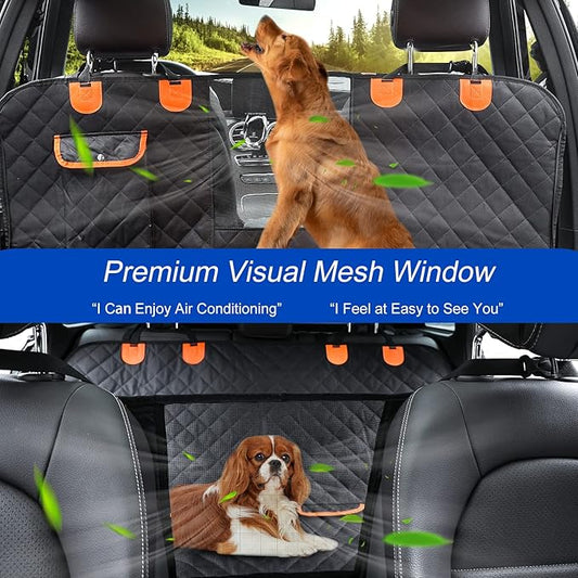 Dog Car Seat Cover for Back Seat 600D Scratchproof Nonslip Durable Waterproof Cars Pet Backseat Covers with Mesh Window Dogs Hammock for Car,SUV, Truck (60" W x 64" L)