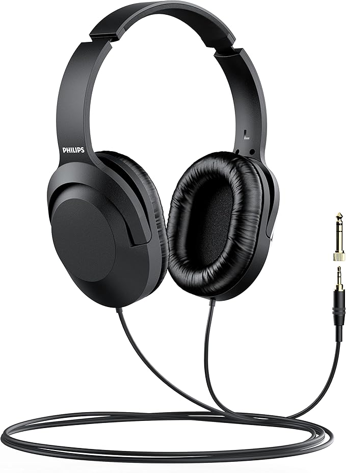 Philips Over Ear Wired Stereo Headphones for Podcasts, Studio Monitoring and Recording Headset for Computer, Keyboard and Guitar with 6.3 mm (1/4") Add On Adapter