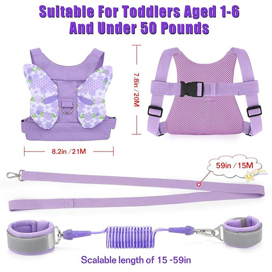 Toddlers Leash + Anti Lost Wrist Link Child Kids Safety Harness Kids Walking Wristband Assistant Strap Belt for Girl Pink Christmas Gift (Purple)