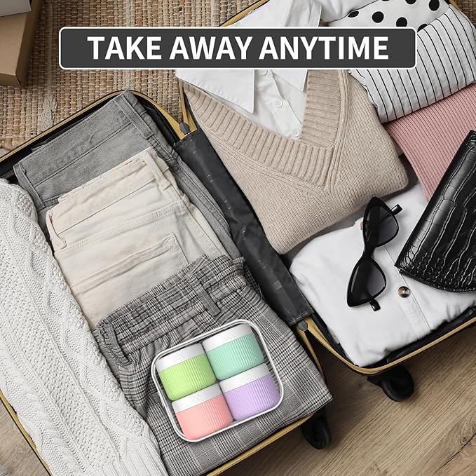 ME.FAN Travel Containers for Toiletries, TSA Approved 2 oz Silicone Cream Jars, Leak-proof Journey Containers, Trip Accessories with Lid for Cosmetic Face Hand Body Cream 4 Pack White Lid Bright