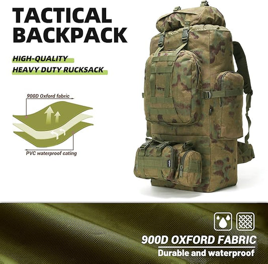 HongXingHai 100L Camping Hiking Backpack,Molle military Tactical rucksack backpack,Waterproof Lightweight Hiking Backpack (Ruin Green)
