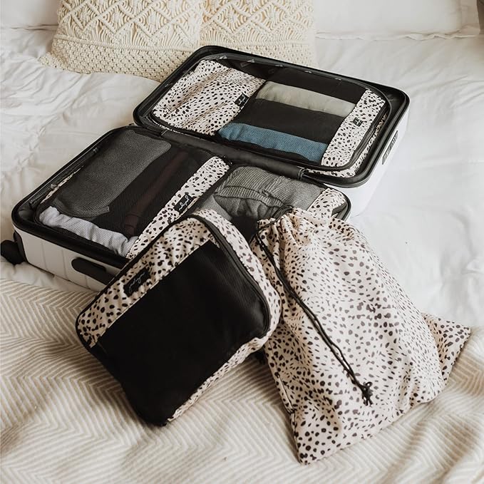 Jadyn Packing Cubes for Travel, 6-Piece Large Packing Cube Organizer Set for Suitcase, Duffel Bag, Luggage, Multiple Sizes Travel Essentials (Cheetah Spot)