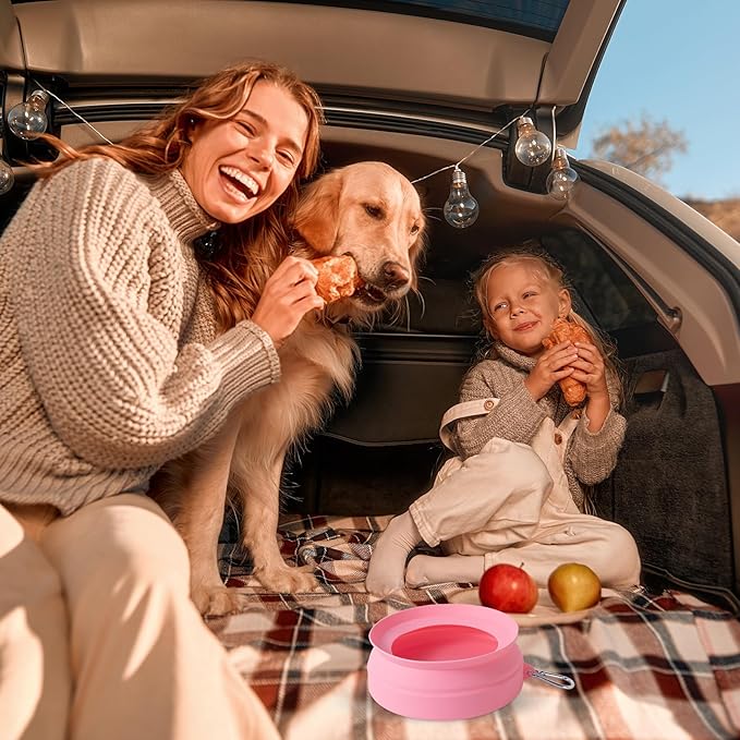 SLSON Spill Proof Dog Water Bowl for Cars,Collapsible No Splash Dog Travel Bowls Integrated Molding Portable Pet Bowl for Road Trip Truck,RV,SUV,Boat Accessories (Pink)