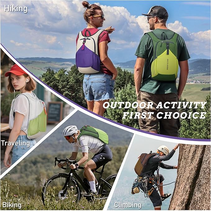 BECOJADDE 20L Small Hiking Backpack for Men Women Foldable Packable Back Pack Ultralight Hiking Daypack for Travel Camping Outdoor, Olive Green Yellow