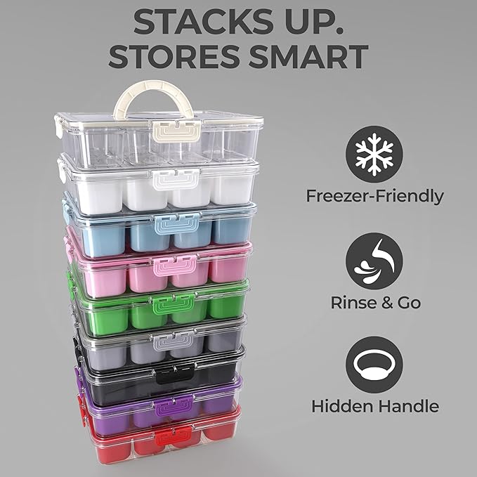 Snackle Box Container with Lid- Travel Charcuterie Box with Handle - Organizer for Candy, Fruit, Nuts, Veggies, Snacks, Beach Essentials, Portable Lunch Box (Black, Large)