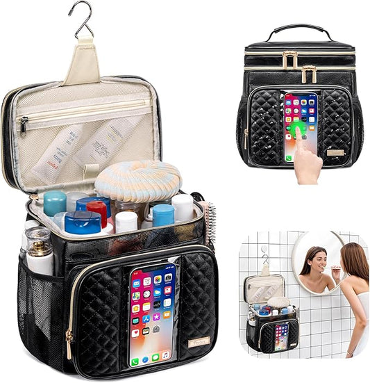 Large Leather Toiletry Bag for Women Men,Bathroom Bag,Water Resistant Portable Shower Caddy for College Dorm,Hanging Toiletry Bags for Traveling,Gym Camping Cruise Ship Travel Essentials Shower Bag