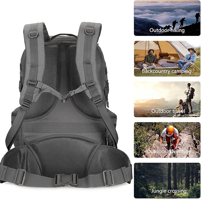 HongXingHai 50L Military Tactical Backpack 3 Day Assault Pack Molle Daypack Hiking Backpack for Men and Women (Gray)