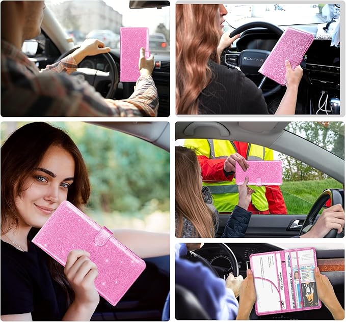 Car Registration and Insurance Card Holder, Document Holder for Cards, Driver Vehicle License Document Glove Box Compartment Organizer, Car Essentials For Women