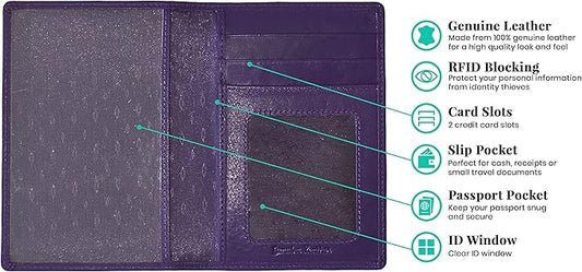 Personalized Monogrammed Dark Purple Leather RFID Passport Wallet and Luggage Tag