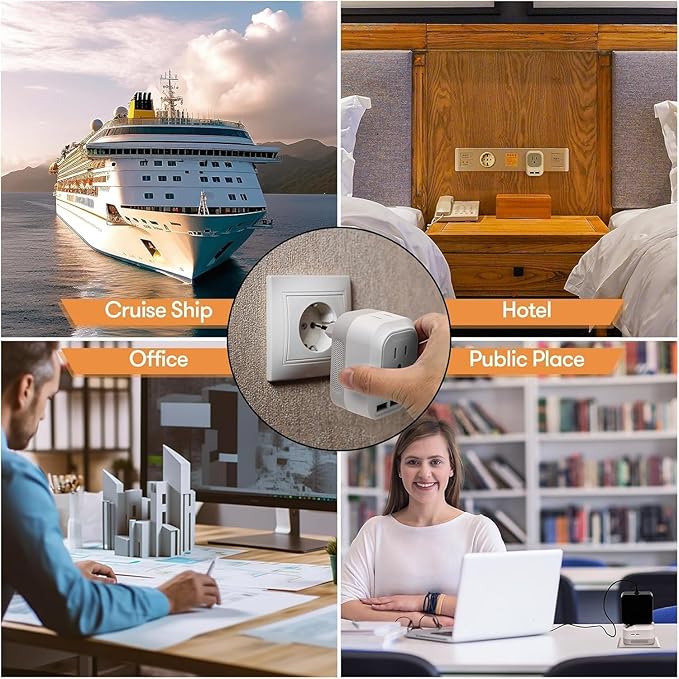 Mapambo 220V to 110V Voltage Converter US to Europe with 2 USB Port 2 USB C Fast Charging,Converter for European Travel Power Converter Adapter Combo for Germany France Italy Spain (Grey)