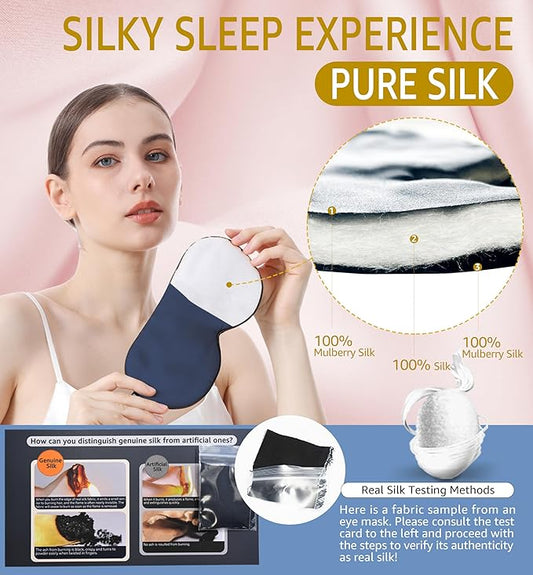 Luxury Pure Silk Sleep Mask | 100% Natural Mulberry Silk | Double-Sided Softness | Adjustable Strap & Full Light Blocking | Perfect for Travel, Office Naps & Nighttime Sleep (Navy Blue)