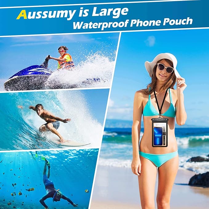 Large Waterproof Cell Phone Pouch - 4 Pack Underwater Clear Cellphone Holder Protector - Universal Water Proof Dry Bag Case with Neck Lanyard for Samsung Galaxy Note 20 for Beach Swimming Pool
