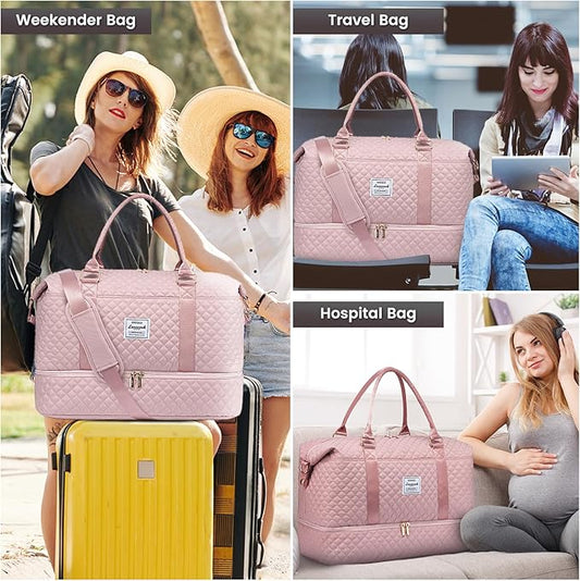 LOVEVOOK Travel Duffle Bag,Weekender Bags for Women with Shoe Compartment,Carry on Overnight Bag with Toiletry Bag,Gym Duffel Bag with Wet Pocket, Hospital Bags for Labor and Delivery