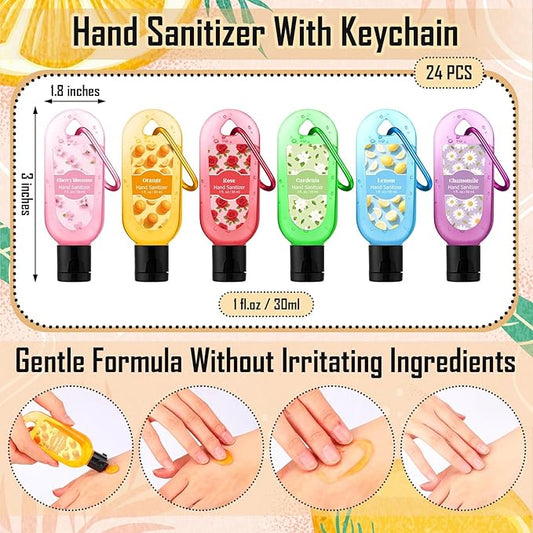 24 Pack Scented Hand Sanitizers Keychain Gift Bulk Travel Size Hand Sanitizer Gel for Christmas Wedding Party Favors Treat Goodie Bag Stuffer Friends Coworker Nurse Birthday Gifts